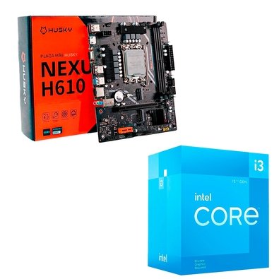 Kit Processador Intel Core i3-12100F + Placa-Mãe Husky Nexus H610