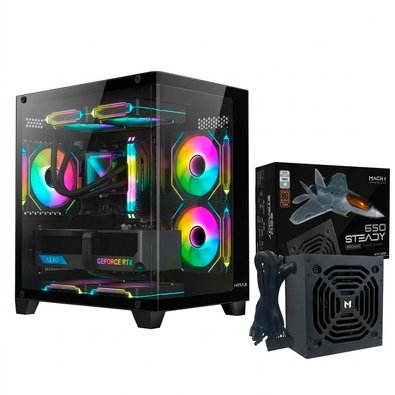 Gabinete Gamer Hyrax HGB750, Frontal Curvo, Mini Tower + Fonte MACH1 Steady, 650W
