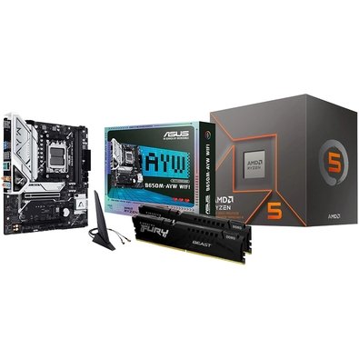 Kit Placa Mãe ASUS B650M-AYW Wi-Fi + Processador AMD Ryzen 5 8500G + Memória RAM Kingston Fury Beast, 32GB (2x16GB), 5200MHz
