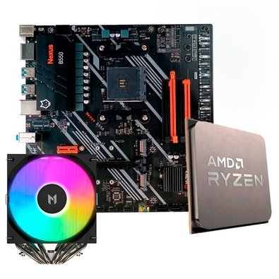Placa-Mãe Husky Nexus B550 + Processador AMD Ryzen 7 5700X + Air Cooler MACH1 WIND