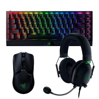 Kit Headset Gamer Razer BlackShark V2 + Mouse Sem Fio Gamer Razer Viper Ultimate + Teclado Mecânico Gamer Sem Fio Razer BlackWidow V3 Mini 65%