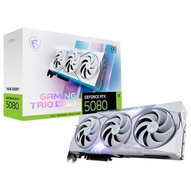 Placa de Vídeo MSI GeForce RTX 5080 16G GAMING TRIO OC WHITE, NVIDIA, 16GB, GDDR7, Até 2715MHz - G5080-16GTCW