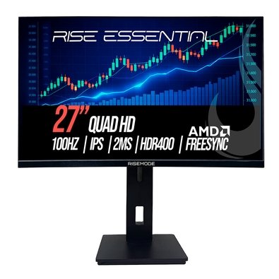 Monitor Gamer Rise Mode Essential 27", QHD, 100Hz, 2ms, IPS, FreeSync, HDR 400, HDMI e DP, Altura Ajustável, Preto - RM-MOGL-27F1002K-B