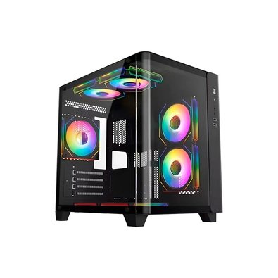Gabinete Gamer Liketec Madness Small, Mini Tower, Micro-ATX, Lateral e Frontal em Vidro Curvo, Sem Fans, Preto - LK-MADNESS-MINI-25-BLK