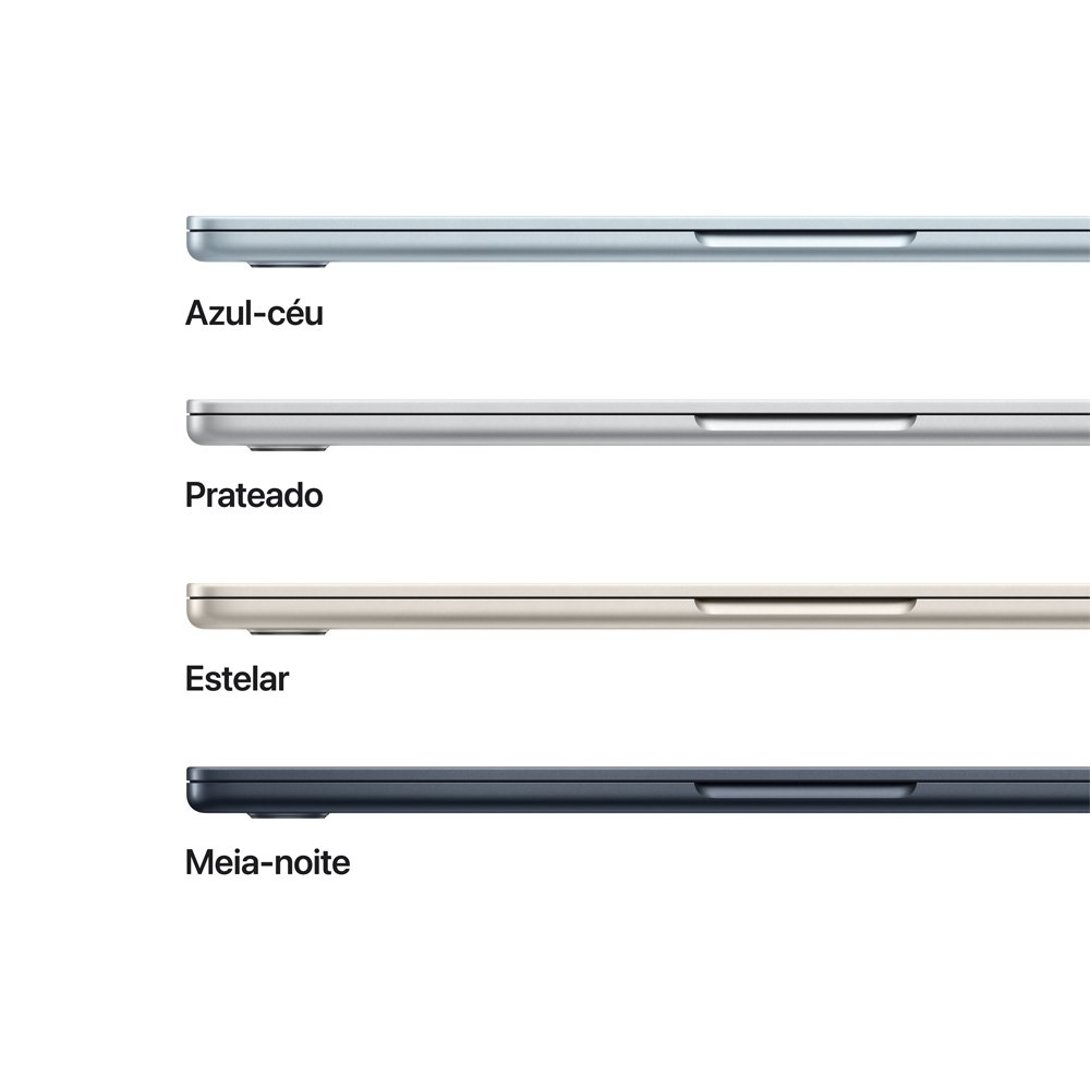 MacBook Air Apple 13" Chip M5, CPU de 10 Núcleos, GPU de 10 Núcleos, Neural Engine de 16 Núcleos, 1TB, Meia-Noite - MDHF4BZ/A