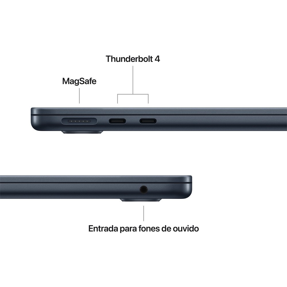 MacBook Air Apple 13" Chip M5, CPU de 10 Núcleos, GPU de 10 Núcleos, Neural Engine de 16 Núcleos, 1TB, Meia-Noite - MDHF4BZ/A