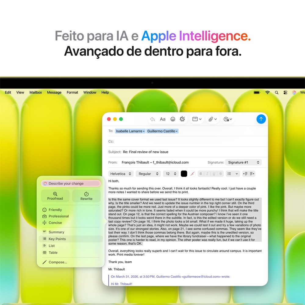MacBook Neo Apple 13" Chip A18 Pro, CPU de 6 Núcleos, GPU de 5 Núcleos, 512GB Touch ID, Amarelo-cítrico - MHFE4BZ/A