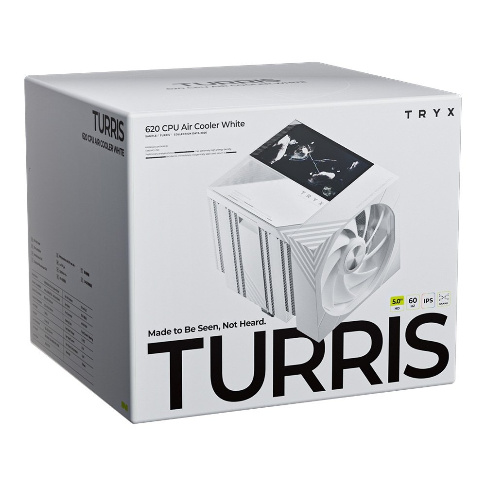 Air Cooler TRYX Turris T620, Dual Tower, Display LCD 5 Polegadas, 6 Heat Pipes, 2 Ventoinhas 120mm, AMD e Intel, Branco - H-T620N-DM2M-G0W