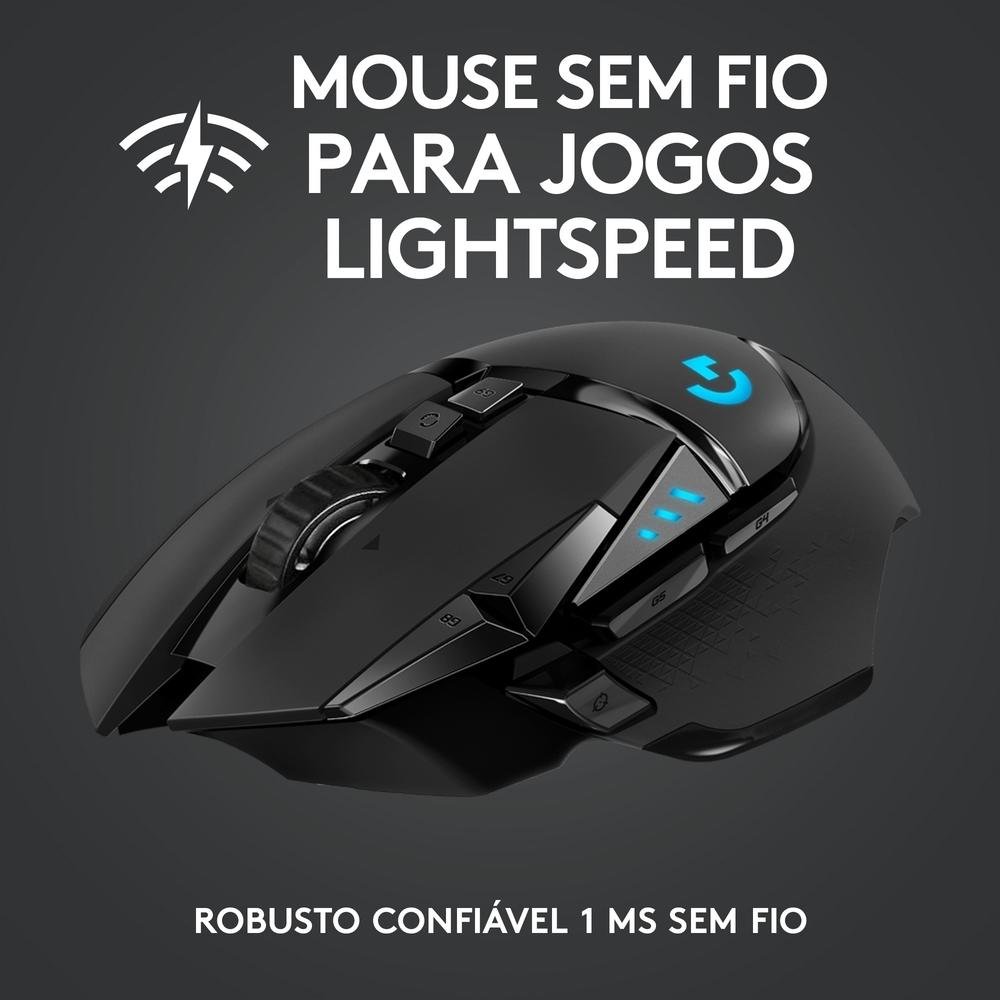 Mouse Gamer Sem Fio Logitech G502 LIGHTSPEED RGB LIGHTSYNC, Ajuste Peso, 11 Botões, Recarregável, Compatível POWERPLAY - 910-005566