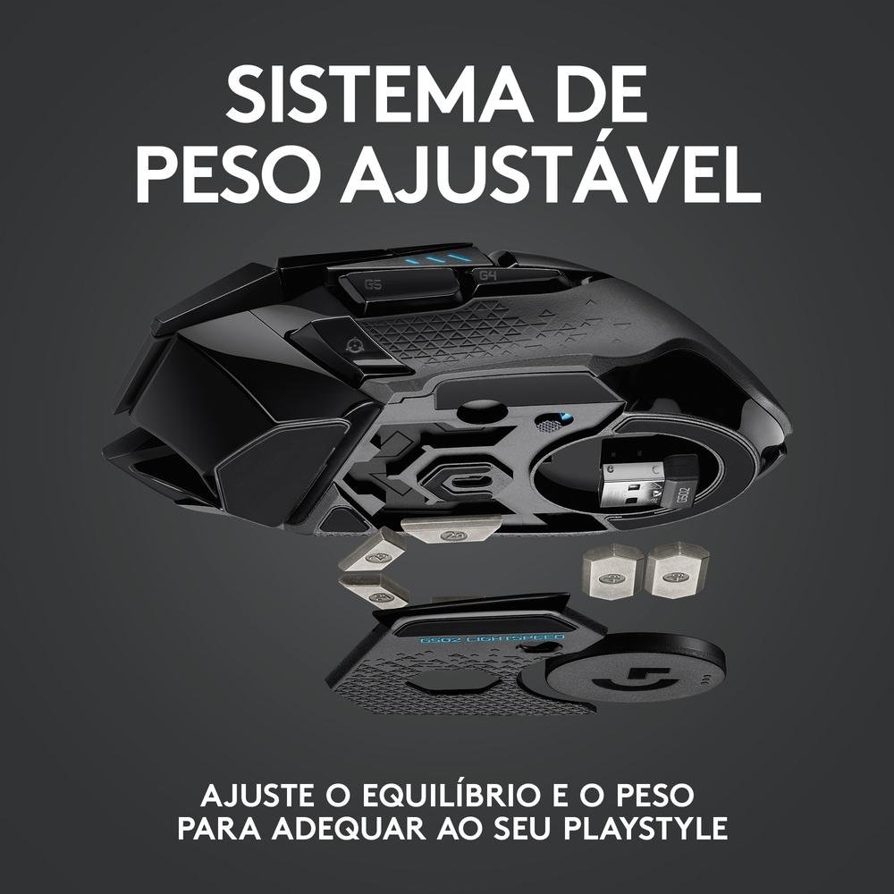 Mouse Gamer Sem Fio Logitech G502 LIGHTSPEED RGB LIGHTSYNC, Ajuste Peso, 11 Botões, Recarregável, Compatível POWERPLAY - 910-005566
