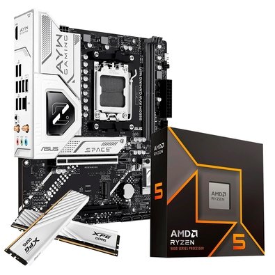 Kit Placa-Mãe ASUS B850M AYW GAMING WIFI AM5 + Processador AMD Ryzen 5 9600X + Memória RAM XPG Lancer Blade, 32GB(2x16GB)