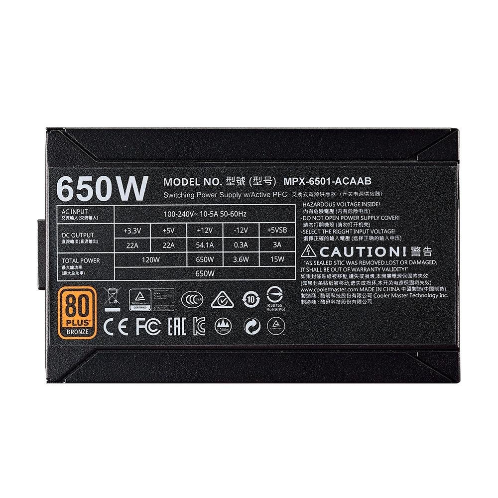 Fonte Cooler Master MWE Bronze V2 650W, 80 Plus Bronze - MPE-6501-ACAAB-BR
