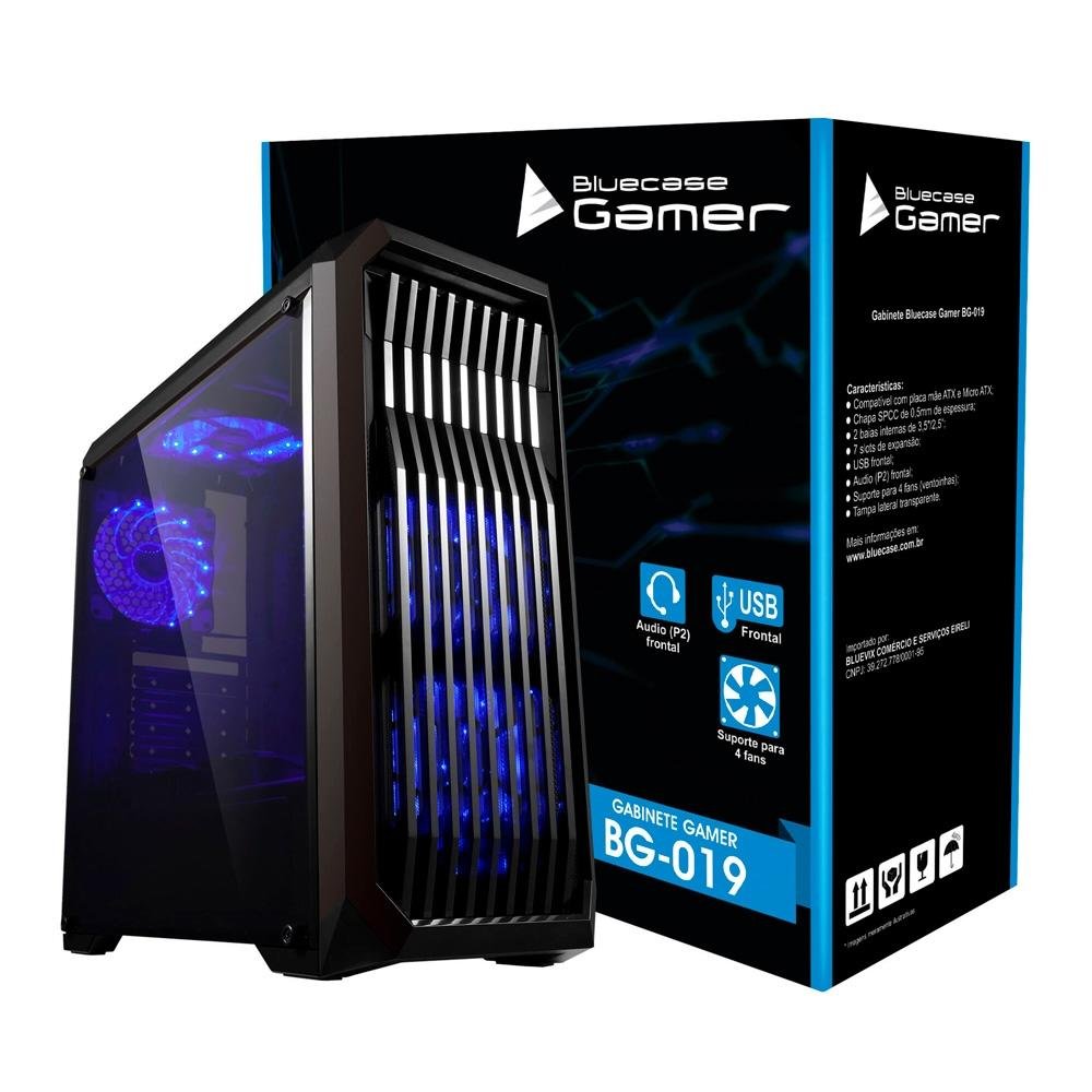 Gabinete Gamer Bluecase BG-019, Mid Tower, Lateral em Acrílico - BG019GCASE Gabinete Gamer Bluecase BG-019, Mid Tower, Lateral em Acrílico - BG019GCASE
