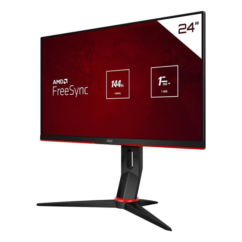 Monitor Gamer AOC Hero 23,8" Full HD, Wide, 144 Hz, 1ms, FreeSync, HDMI e DP, IPS, Ajuste de Altura, Preto - 24G2/BK