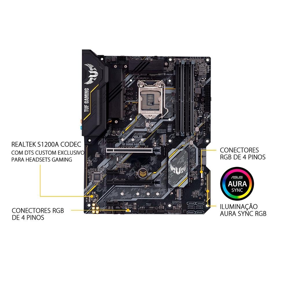 Placa Mãe Asus TUF Gaming B460-Plus, Intel LGA 1200, ATX, DDR4