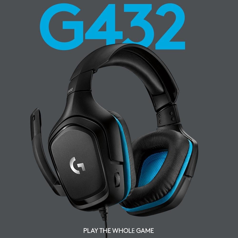 Headset Gamer Logitech G432 7.1 Dolby Surround para PC, PlayStation, Xbox e Nintendo Switch, Preto/Azul - 981-000769
