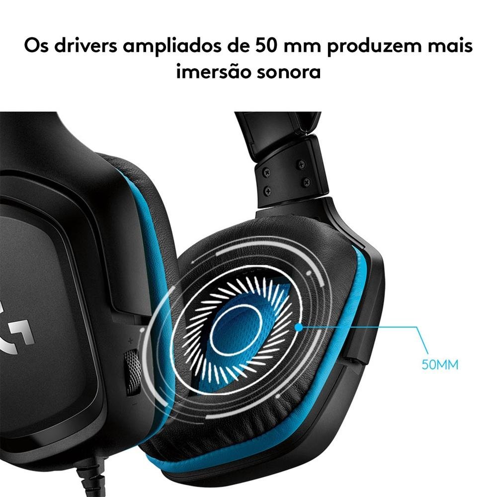 Headset Gamer Logitech G432 7.1 Dolby Surround para PC, PlayStation, Xbox e Nintendo Switch, Preto/Azul - 981-000769