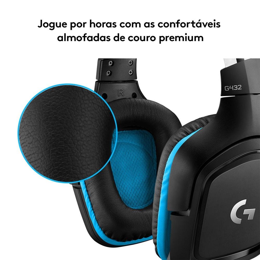 Headset Gamer Logitech G432 7.1 Dolby Surround para PC, PlayStation, Xbox e Nintendo Switch, Preto/Azul - 981-000769