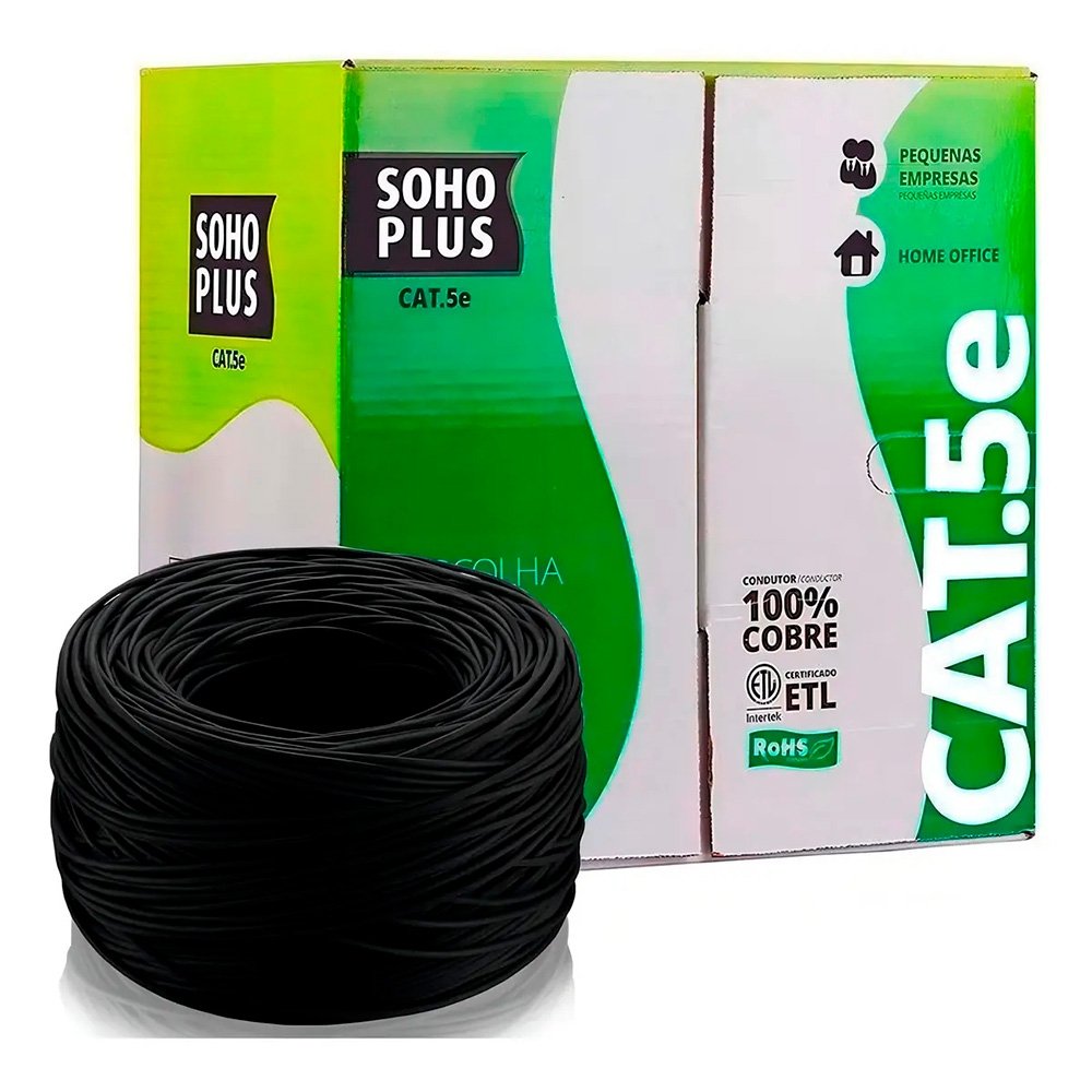 Cabo de Rede CAT.5e Furukawa SOHOPLUS, 305 Metros, Preto - 23200100 Cabo de Rede CAT.5e Furukawa SOHOPLUS, 305 Metros, Preto - 23200100