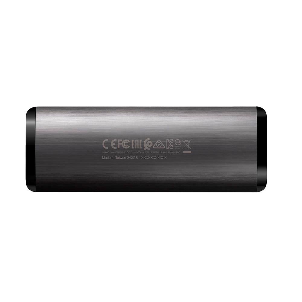 SSD Externo Adata, 256GB, USB 3.2 Gen 2 com Type C, Leitura: 1000MB/s, Cinza - ASE760-256GU32G2-CTI SSD Externo Adata, 256GB, USB 3.2 Gen 2 com Type C, Leitura: 1000MB/s, Cinza - ASE760-256GU32G2-CTI