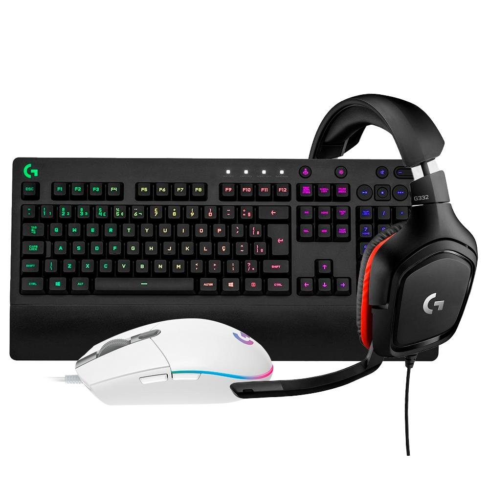Kit Gamer Logitech G Teclado G213 - Mouse G203 Branco - Headset G332