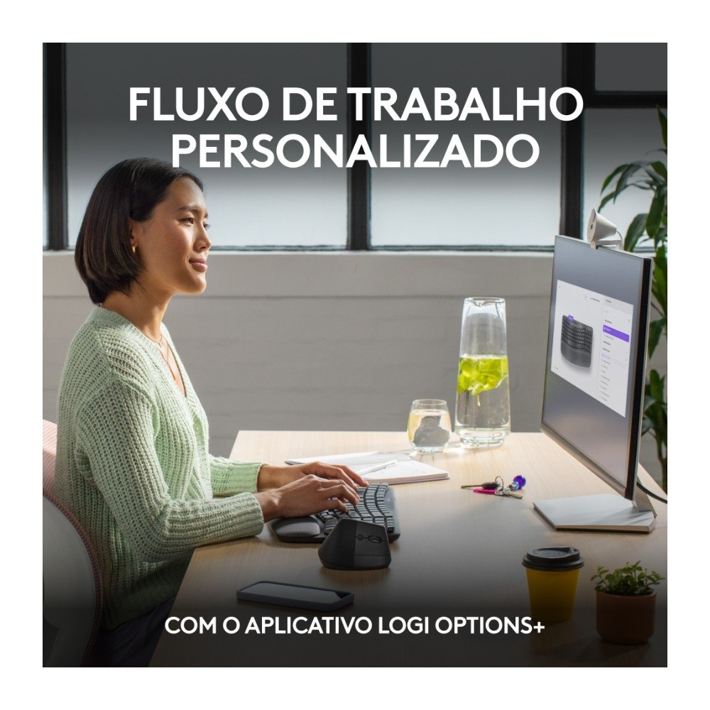 Teclado sem fio Logitech ERGO K860 com Layout Dividido, Suporte para Descanso de Pulso, Conexão Bluetooth e USB, Windows e Mac - 920-009169