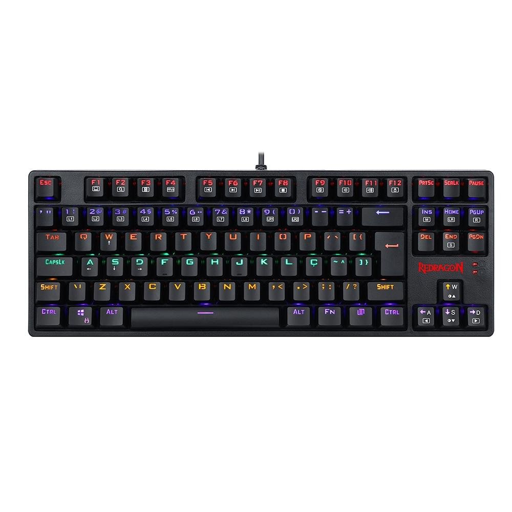 Teclado Mecânico Gamer Redragon Daksa TKL, LED Rainbow, Switch Outemu Brown, Anti-Ghosting, ABNT2, Preto - K576R-1 (PT- BROWN)