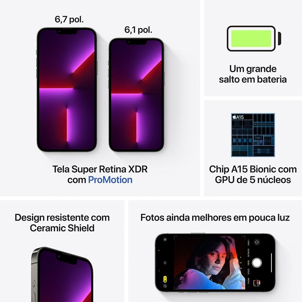 iPhone 13 Pro 128GB Grafite, 5G, Tela 6.1| KaBuM!