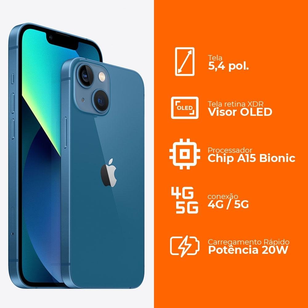 iPhone 13 mini, 256GB, Azul, 5G, Chip A15 | KaBuM!