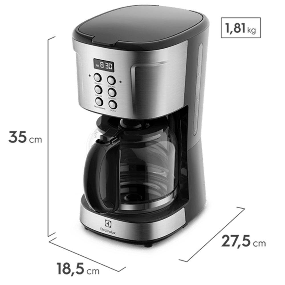 Cafeteira Elétrica Digital Electrolux, Timer, Programável, 127V, Preto e Inox - ECM30