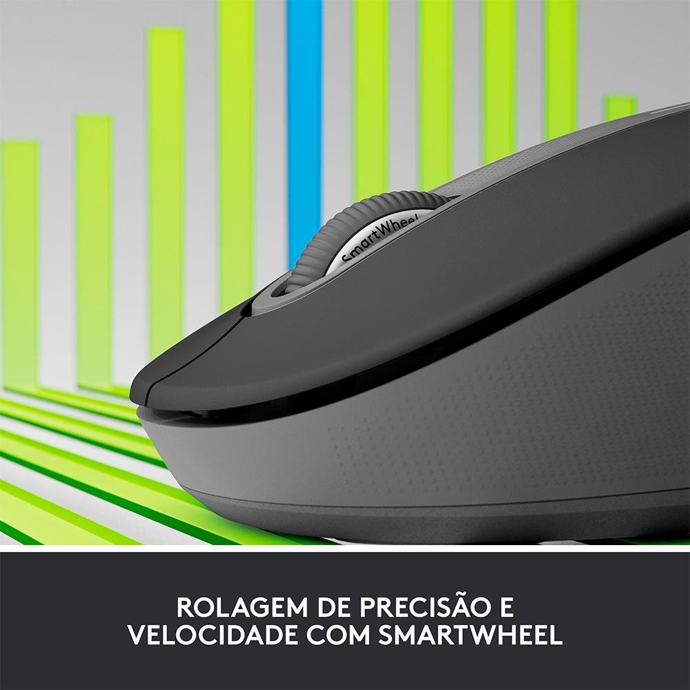 Mouse Sem Fio Logitech Signature M650 L Esquerdo, 2000 DPI, para Canhotos, Bluetooth, USB, Grafite - 910-006234