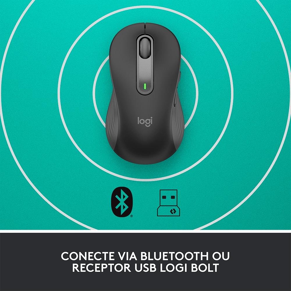 Mouse Sem Fio Logitech Signature M650 L Esquerdo, 2000 DPI, para Canhotos, Bluetooth, USB, Grafite - 910-006234