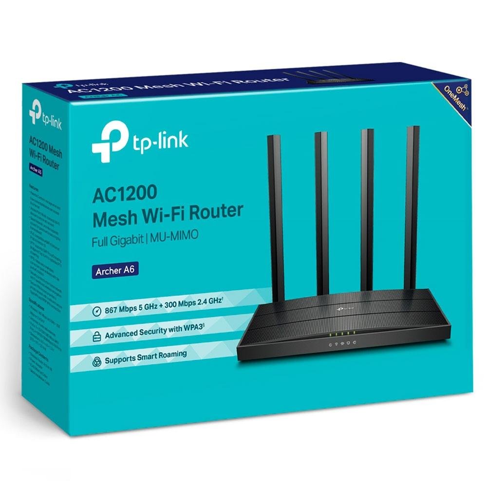 Roteador TP-Link Archer A6, Wifi Gigabit, MU-MIMO, AC1200, Dual Band, 4 Antenas - ARCHER A6