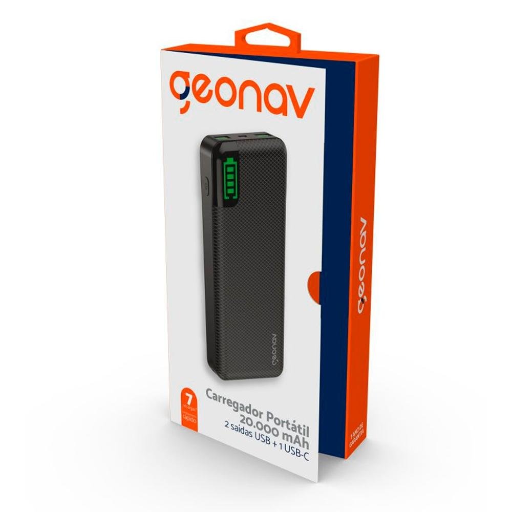 Power Bank Universal Geonav, 20.000mAh, Preto - PB20KBK Power Bank Universal Geonav, 20.000mAh, Preto - PB20KBK