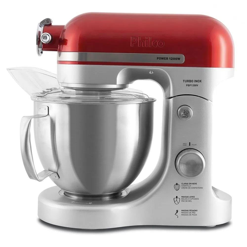 Batedeira Planetária Philco PBP1200 Turbo, 1200W, 127V, Vermelho e Inox Batedeira Planetária Philco PBP1200 Turbo, 1200W, 127V, Vermelho e Inox