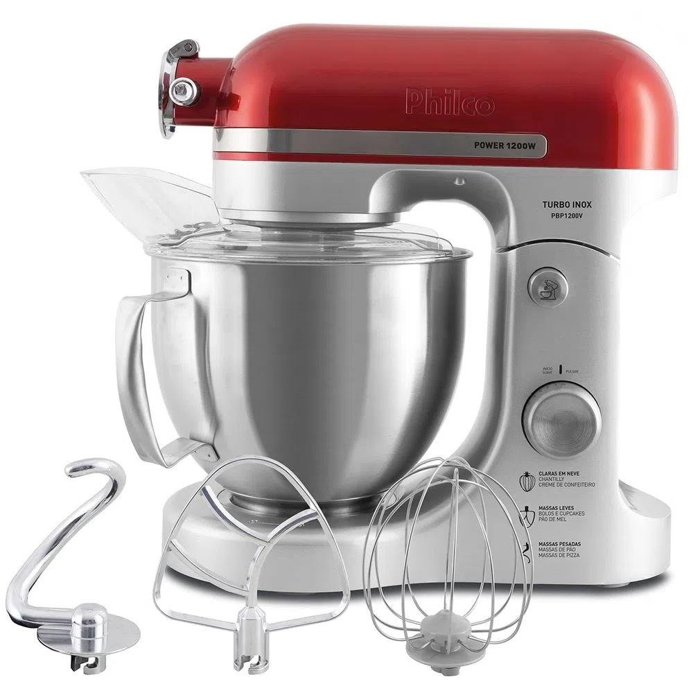Batedeira Planetária Philco PBP1200 Turbo, 1200W, 127V, Vermelho e Inox Batedeira Planetária Philco PBP1200 Turbo, 1200W, 127V, Vermelho e Inox