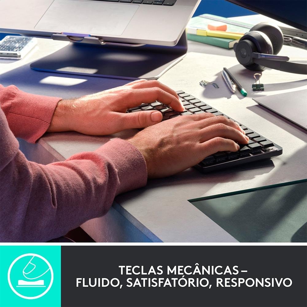 Teclado Mecânico Sem Fio Logitech MX Mechanical Mini, Iluminação, Switch Tactile Quiet, Bluetooth, USB, Preto - 920-010783
