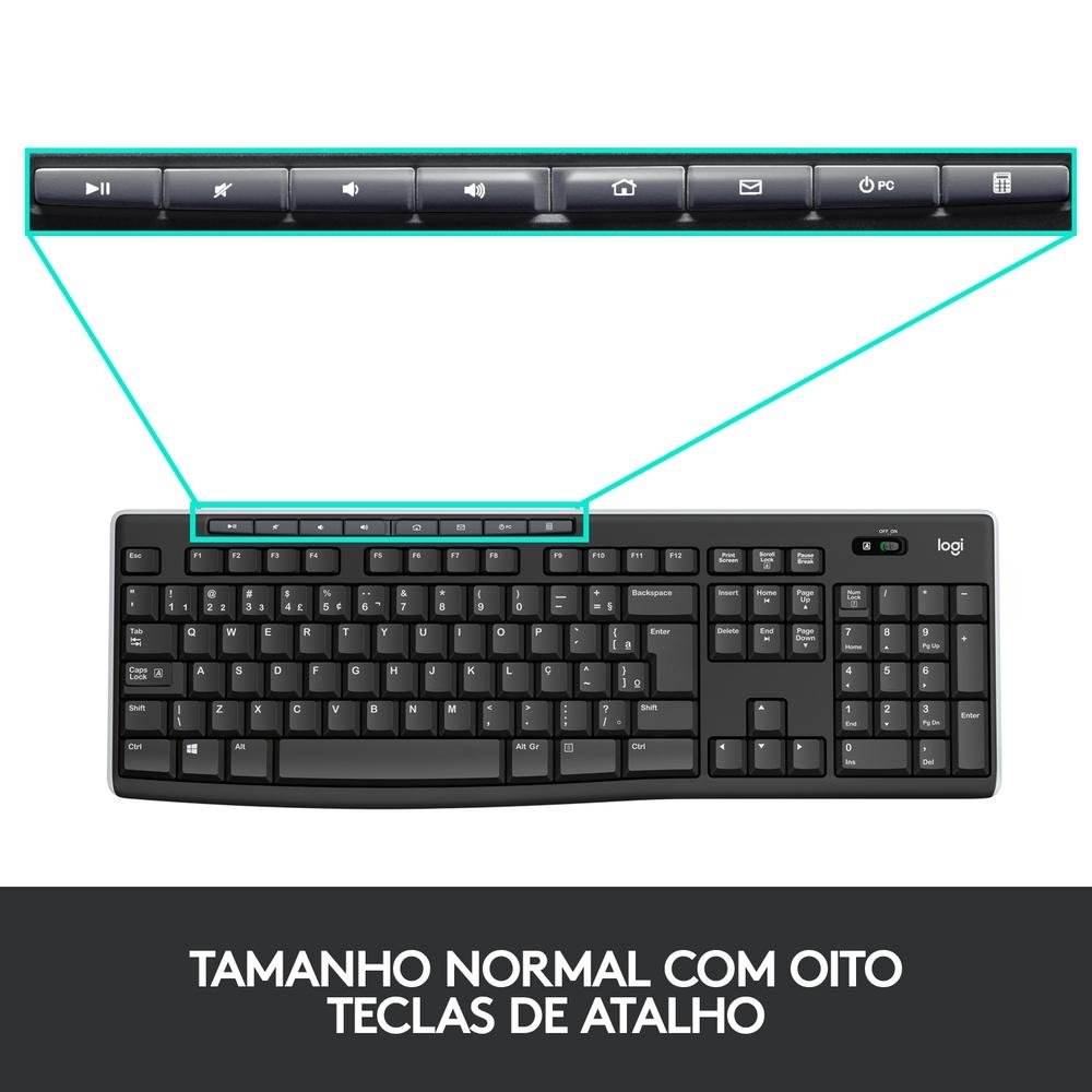 Combo Teclado e Mouse sem fio Logitech MK270 com Teclas de Mídia de Fácil Acesso, Conexão USB, Pilhas Inclusas e Layout ABNT2 -920-004433