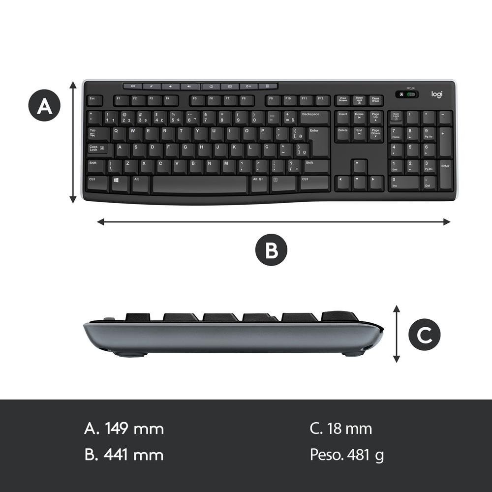Combo Teclado e Mouse sem fio Logitech MK270 com Teclas de Mídia de Fácil Acesso, Conexão USB, Pilhas Inclusas e Layout ABNT2 -920-004433