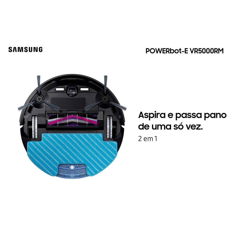 Robô Aspirador 2 em 1 Samsung Powerbot-E VR5000RM, Aspira e Passa Pano, Wi-Fi, App Smart Things, Preto - VR05R5050WK/AZ