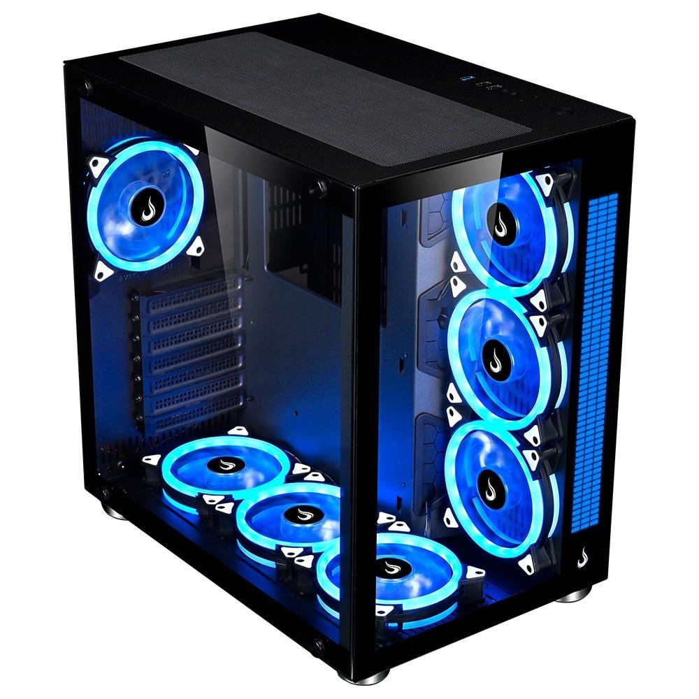 Gabinete Gamer Rise Mode Galaxy Glass Sound, Mid Tower, RGB, LED, Lateral e Frontal em Vidro Temperado, Sem Fans, Preto - RM-GA-GGS-FB