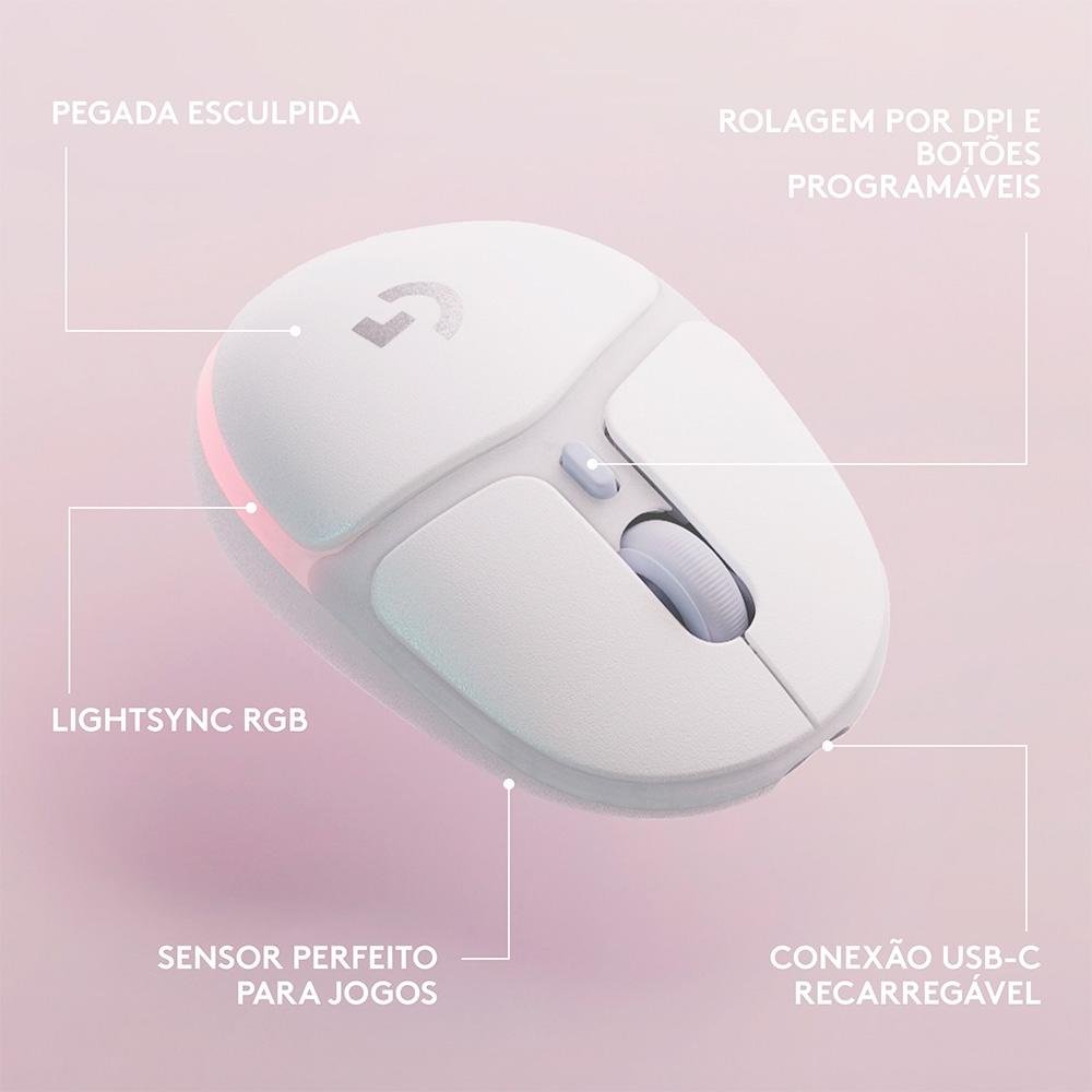 Mouse Gamer Sem Fio Logitech G705, Coleção Aurora, RGB, Bluetooth, USB, 6 Botões, Branco - 910-006366 Mouse Gamer Sem Fio Logitech G705, Coleção Aurora, RGB, Bluetooth, USB, 6 Botões, Branco - 910-006366