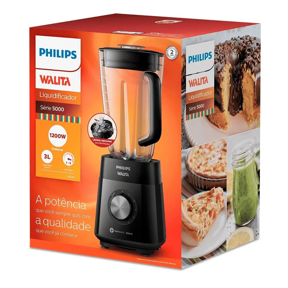 Liquidificador Philips Walita Série 5000, 1200W, 220V, 5 Velocidades, Preto - RI2240/90 Liquidificador Philips Walita Série 5000, 1200W, 220V, 5 Velocidades, Preto - RI2240/90