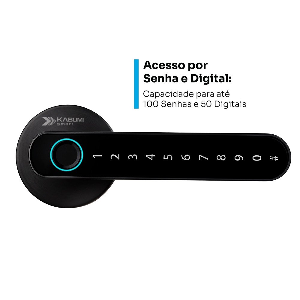Fechadura Digital KABUM! smart Slim, Preta, Biometria, Controle via app, Senha numérica - KSFD100PT Fechadura Digital KABUM! smart Slim, Preta, Biometria, Controle via app, Senha numérica - KSFD100PT