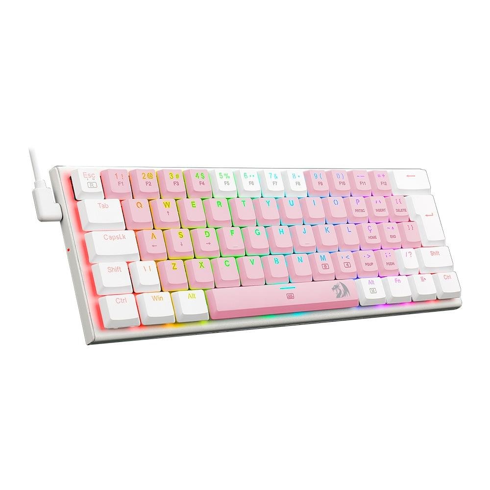 Teclado Mecânico Gamer Redragon Anivia, RGB, Switch Blue, Wired, ABNT2, Rosa e Branco - K614PW-RGB (PT-BLUE)