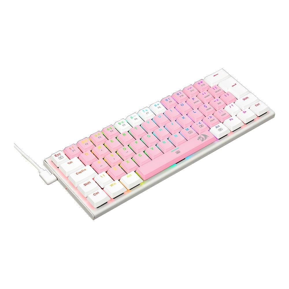 Teclado Mecânico Gamer Redragon Anivia, RGB, Switch Blue, Wired, ABNT2, Rosa e Branco - K614PW-RGB (PT-BLUE)