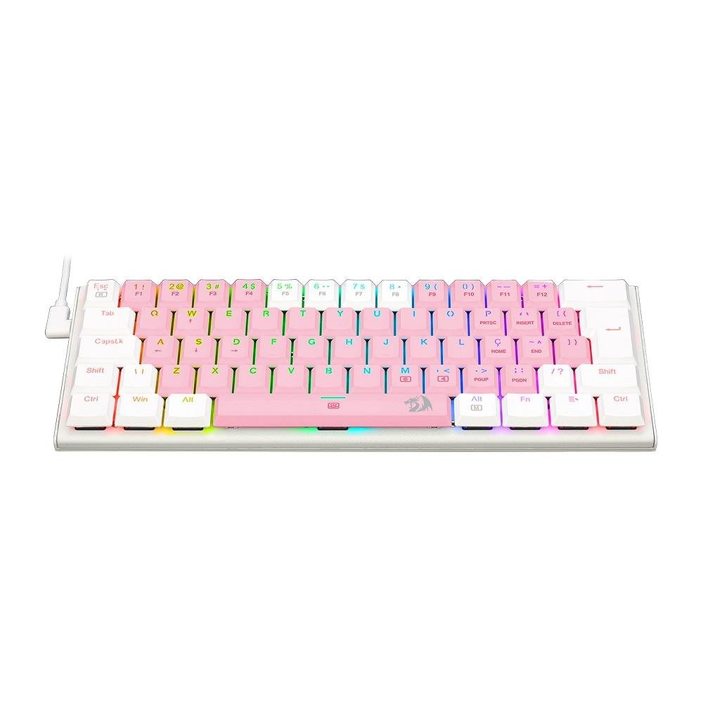 Teclado Mecânico Gamer Redragon Anivia, RGB, Switch Blue, Wired, ABNT2, Rosa e Branco - K614PW-RGB (PT-BLUE)