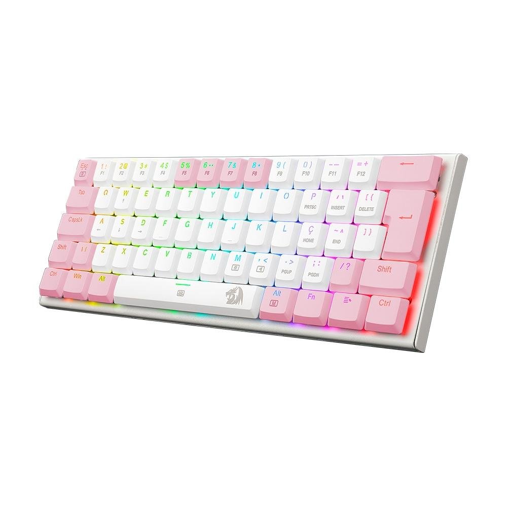 Teclado Mecanico Gamer Redragon Anivia, RGB, Switch Brown, ABNT2, N - keys, Branco e Rosa - K614WP-RGB (PT-BROWN)