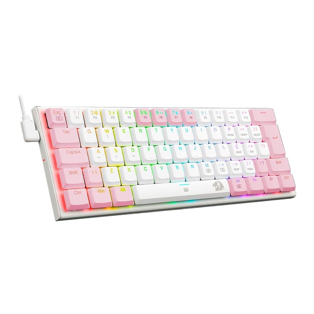 Teclado Mecanico Gamer Redragon Anivia, RGB, Switch Brown, ABNT2, N - keys, Branco e Rosa - K614WP-RGB (PT-BROWN)