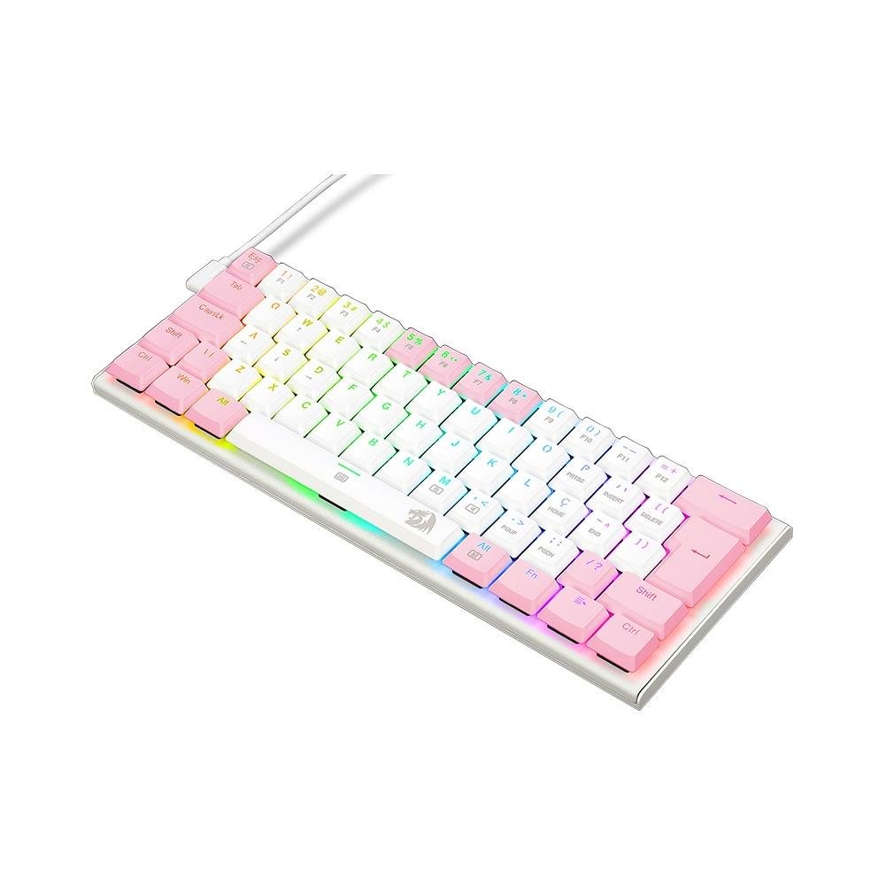 Teclado Mecanico Gamer Redragon Anivia, RGB, Switch Brown, ABNT2, N - keys, Branco e Rosa - K614WP-RGB (PT-BROWN)
